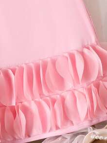 Girls' Sweet Cute 3D White Flower & Double Layer Pink Mesh Splice Sleeveless Dress - Pink - View 5