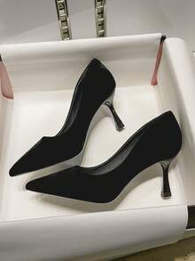 VIP.MRS.KING Women's Elegant Pointed Toe Black High Heels, Simple Versatile Office Commute Shoes - Black - View 7