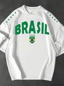 Women's Oversized T-Shirt For The Brazil National Team Cup, College Street Style, Large T-Shirt - trắng - Xem 1