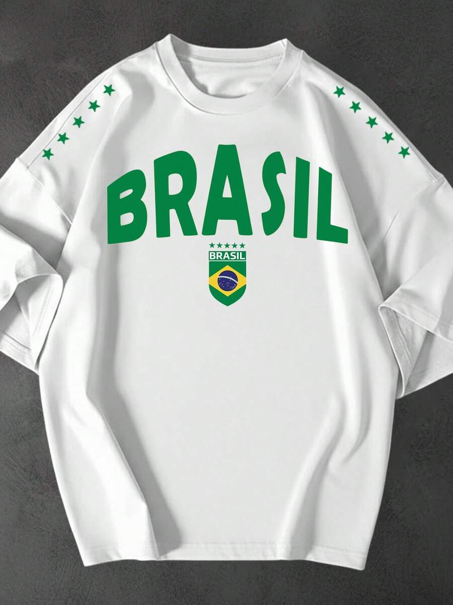 Women's Oversized T-Shirt For The Brazil National Team Cup, College Street Style, Large T-Shirt - trắng - Xem 1
