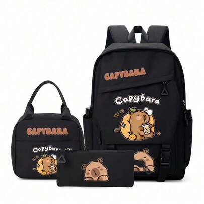 Capybara Cute Backpack Set, Summer Large Capacity Multi-Piece Backpack&Crossbody Bag&Clutches Laptop Compartment School Bag Simple Casual All-Purpose Backpack Purse Solid Color Nylon School Backpack With Adjustable Strap& Multi Pockets Bookbags Lightweight Portable Zipper Bag Pack, Back To School Supplies Essentials Office Supplies Valentine's Day Gifts