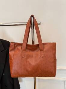 纯色PU皮革男士多功能简约手提包，适合通勤和办公使用，可装笔记本电脑 - 彩色 - 查看 7