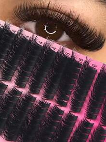 224pcs 100D Fluffy False Eyelashes,10-18mm Mixed Length, D-Curl, Create Charming Eye Makeup, 3D Russian Cat Eye Style, Lightweight & Soft, Suitable For Beginners, Reusable, Time-Saving DIY, Great Gift Choice. This False Eyelash Set Is Made Of Mink Hair, Dense & Fluffy, With D-Curl, To Create A Captivating Eye Look. - D - View 2