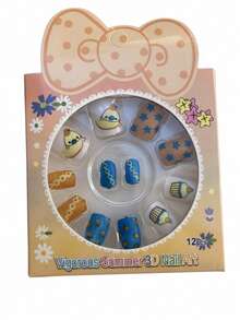 Set de 6 paquetes de 12 Uñas Postizas Infantiles de Colores, Diseños 3D de Animales, Frutas y Figuras Kawaii para Niñas, Kit de Manicura Divertida. - Multicolor - Ver 11