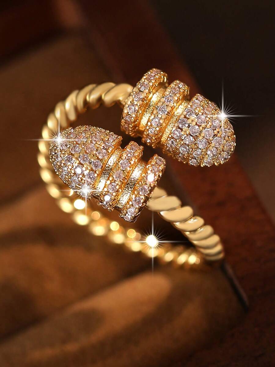 1pc Funky Double-Headed Honey Stick Openable Rings Casual Cubic Zirconia Twist Single Ring For Women Daily Commute Dating Gifts Copper Jewelry