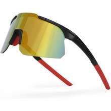 Gafas de sol de ciclismo para hombres y mujeres, gafas de sol deportivas UV400 para béisbol, correr, pescar, conducir, bicicleta, ligeras Tr90 - Marco negro con lente roja - Ver 2