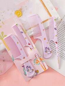 3pcs Hair Styling Set, Includes Cute Cartoon Pattern Hair Brush And 2 Combs, Wet & Dry Exfoliating Massage Hair Brush Suitable For All Hair Types, Gift