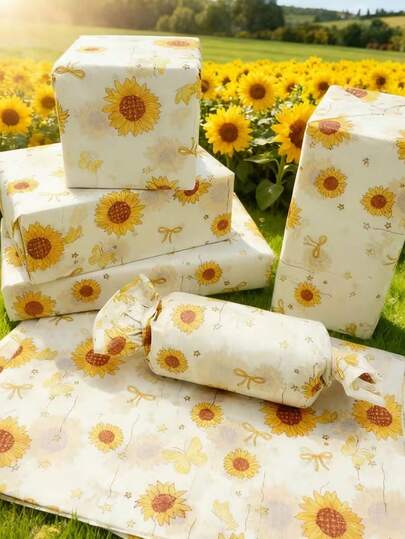 15pcs Sunflower Gift Wrapping Paper, Birthday Gift Decoration Paper, Party Supplies, Wedding Packaging Paper, Tissue Paper, Bouquet Supplies, Gift Wrapping, Floral Packaging, Poster Board, Craft Paper, Valentine's Day Gift Wrapping