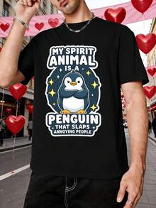 Camiseta divertida para hombre con motivo de pingüino para primavera, material de primera calidad, ajuste cómodo, transpirable, estilo hip-hop callejero, estampado llamativo. - Negro - Ver 1
