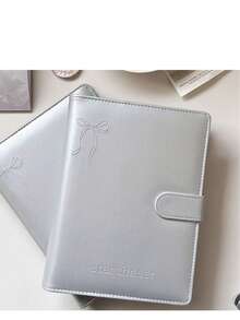 Silver PU Leather A5 Binder - Kpop Photocard Album / Idol Photo Collectible Book With Removable Rings, Portable Stationery - Silver - View 1