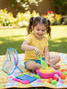 Set de Cocina de Juguete para Niños - Juego de Rol con Ollas, Utensilios de Osito y Tabla de Picar, Incluye Bolsa de Almacenamiento, 4 Piezas - Azul - Ver 5