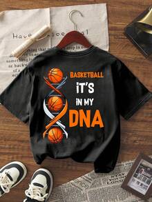 1pc Basketball Graphic Print Short Sleeve T-Shirt, Tween Boy Casual Summer - Black - View 4