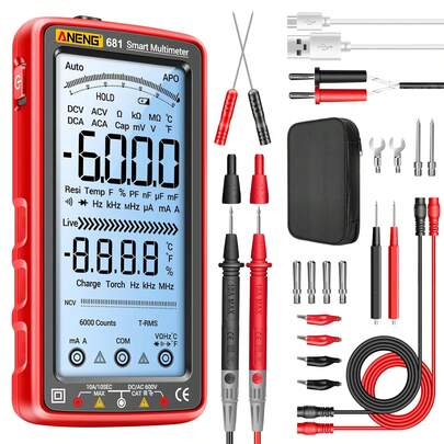 Digital Multimeter Tester Auto-Ranging TRMS 6000 Counts Voltmeter Smart Rechargeable Meter Measures Current,NCV,Voltage,Ohm,Amp,Resistance,Diodes,Countinuity,Capacitance,Temperature