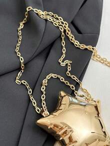 1pc New Mini Metal Pouch, Electroplated Silver Coin Purse, Shiny Avant-Garde Metallic 5-Pointed Star Handbag, Star Chain Crossbody Bag, Asymmetric Handheld Bag, Accessory Pouch, Elegant Coin Purse, Earphone Case , Wedding - Gold - View 7