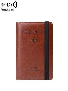 Simple Fashion Oil-Waxed Leather Letter Pattern RFID Blocking Passport Holder Multifunction Portable Travel Wallet Passport Clip Ticket Clip Bank Card Bag Zippered Pocket For Men And Women For Travel Flight Go Abroad For Business, Vacation Accessories For Holiday Season - Multicolor - View 12