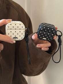 复古极简黑白波点挂绳保护套，兼容 Pro 3、第四代无线蓝牙苹果耳机、Pro 新款 3、Pro 2，防摔保护套，韩版风格 - 黑與白 - 查看 9