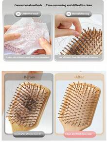 1pc/2pcs Stainless Steel Cleaning Comb Tool - With Wooden Handle | Suitable For Home And Salon Use | Easily Remove Hair From Various Combs | Manual Cleaning, Double Efficiency - Multicolor - View 2