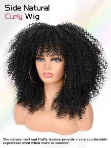 18 Inch Afro Curly Wigs For Women Afro Bomb Curly Wig With Bangs Synthetic Fiber Glueless Long Kinky Curly Hair Black - Màu đen tự nhiên - Xem 4