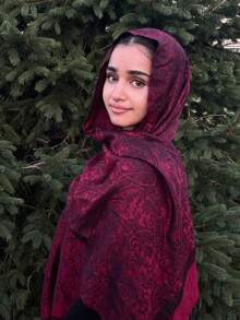 1pc 70*180cm Elegant Paisley Print Scarf, Ombre Rose Floral Long Shawl, Versatile Sunscreen Shawl For Spring/Summer, Holiday Dress Scarf - Hot Pink - View 3