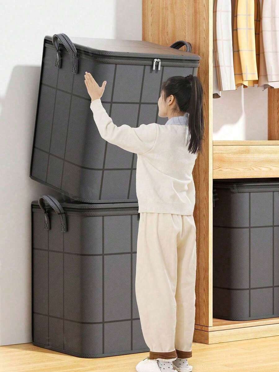 1pc Foldable Large Capacity Clothes Storage Bag, Multi-Functional Garment & Quilt Dust Bag, Reinforced Handle Design, Suitable For Dorm, Moving, Bedroom Essentials Clothing Storage Storage Box