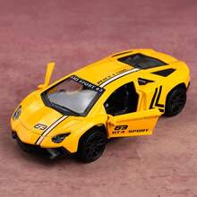 1pc 1/43 Scale Bicolor Boy's Toy, Partial Zinc Alloy Sports Racing Car Toy, Super Racing Car Track Toy, Alloy Die-Cast Toy Car, Simulation Supercar, High-Speed Racing Car, Pull-Line Function, Openable Doors, Children's Toy, Suitable For Boys Over 3 Years Old, Single Alloy Toy Car, Holiday Gift, Collection Toy, Birthday Gift, Exquisite Toy Car. SVJ-Yellow - Yellow - View 8