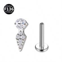 1件 F136 钛合金方形钻石锆石锥形内螺纹耳环/唇钉/耳骨穿刺饰品，0.9号 - 唇釘(1個) - 查看 10