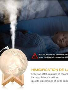 Difusor de aromaterapia humidificador, lámpara de escritorio de luna LED con función de humidificación de niebla fría - Blanco - Ver 6