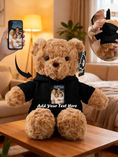 Oso personalizado con texto personalizable y foto, figura de oso de peluche, con texto + imagen personalizada, oso de peluche con foto personalizada: regalo conmemorativo personalizado, regalos divertidos, regalos del Día de San Valentín, decoraciones navideñas, decoraciones de cumpleaños, regalos personalizados, adecuado para decoración de dormitorio universitario, decoración del hogar, decoración de bodas, decoración de automóviles, regalos para mujeres