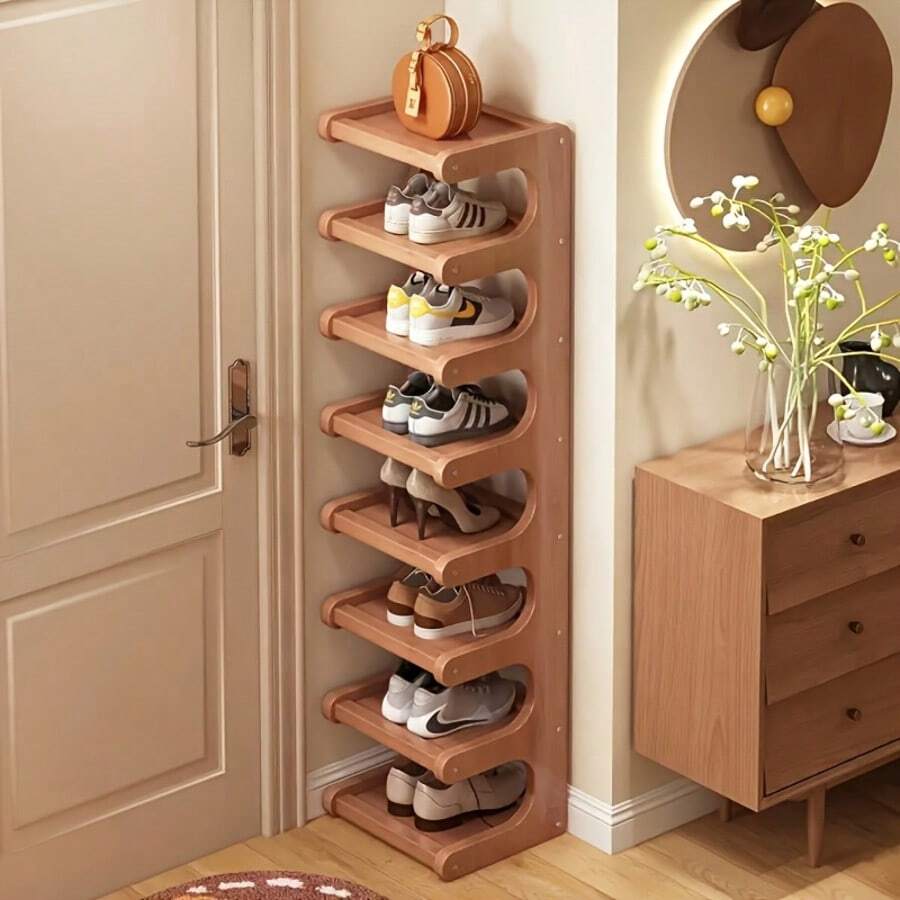 Senmeo 7/8-Tier Bamboo Shoe Rack (Natural Bamboo, Space-Saving Narrow Design), Easy To Assemble For Dormitories/Entrances/Apartments - 8層原木色 - 查看 1