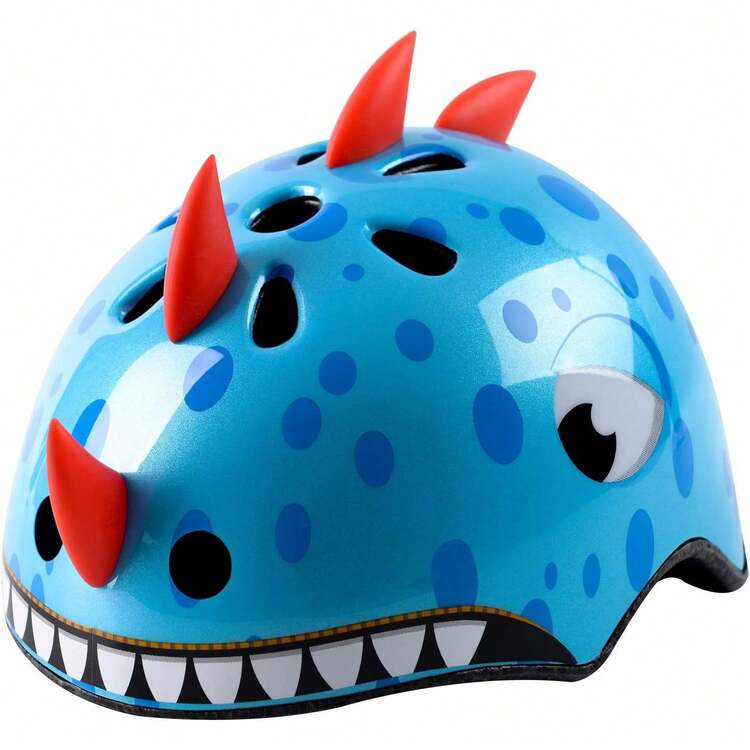 Casco de bicicleta para niños pequeños, ajustable y multideportes, 3 tamaños para edades de 1-2-3-5-8-14 años, niños y niñas - Dinosaurio azul - Añade 9