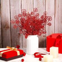 20PCS Artificial Spray Candy Shape Curly Bar Spray Branch Flash Artificial Branch Decoration, Party Decoration, Suitable For DIY Handicraft Wreath, Home Decoration Wedding Wreath Decoration Vase Filler Room Decoration Valentine's Day Gift - Red - View 4