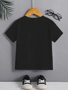 Divertida camiseta infantil estampada en tejido de algodón suave, manga corta y cuello redondo. El regalo perfecto del verano. Para niños y niñas, camisetas de verano imprescindibles, camisetas de manga corta para adolescentes - Negro - Ver 2
