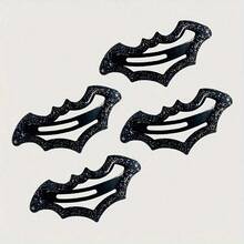 4pcs Fashion Gothic Dark Flash Spotted Bat Hair Clip, Suitable For Women's Daily Wear, Perfect Gift - 黑色 - 查看 3