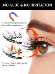 MAANGE 3对磁性假睫毛，半截式和全截式，无需胶水，短款磁性假睫毛，打造自然猫眼妆效，可重复使用，适用于睫毛嫁接，尤其适合眼袋人群、美妆博主，是馈赠佳品。 - 黑色 - 查看 9