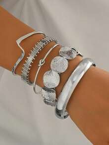 Bộ 5 chiếc vòng tay kim loại bản rộng, kiểu dáng hình học sang trọng, cổ điển, thích hợp để đeo hàng ngày và làm quà tặng. - Nhiều màu - Xem 3