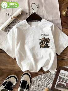 T-shirt da donna con stampa grafica di una ragazza della band Katseye, top lungo ultra-largo primavera/estate 2026, t-shirt con stampa divertente, pezzo unico e personale. - Bianco - Visualizzare 11