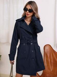 Women's Mid-Length Pocket Jacket, Suitable For Commuting In Spring And Autumn - Blue - View 3