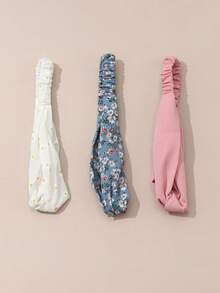 3条装女士简约雏菊碎花发带，粉色、白色、蓝色，适合日常、秋冬季、派对搭配，可作运动发带、跑步发饰、瑜伽头巾、运动吸汗带、夏季服装配饰。 - 彩色 - 查看 2