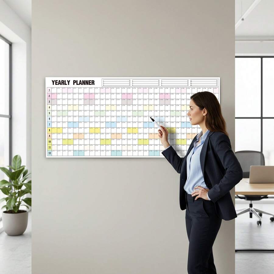 Dry Erase Yearly Wall Planner Calendar, Double-Sided Reusable Annual Calendar With Vertical & Horizontal Layouts, 12 Month Full Year Overview, Large Grid Writing Space & Notes, Wall Hanging Planner For Office, Home & Classroom - Dry Erase Yearly Wall Planner Calendar - View 1