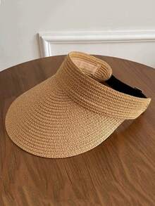 1pc Women's Straw Sun Hat, Large Brim Breathable Woven Hat For Summer Vacation Outdoor Use, UV Protection And Sun Shading Function - Multicolor - View 3