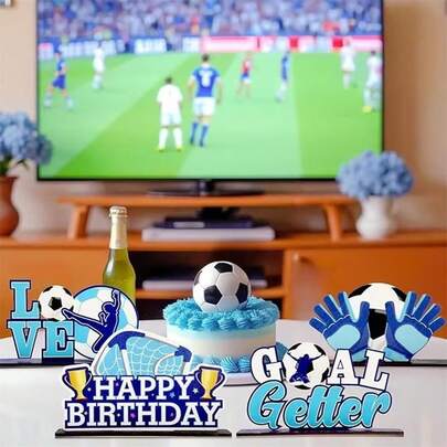 Wooden Table Decor, Soccer Theme Letters Print Desk Ornament Home Decor Birthday Present