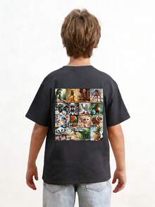 Tween Boy "Italian Brainrot" Graphic Print Round Neck Short Sleeve T-Shirt, Fashion Boys Summer Top