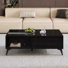 Modern Coffee Table In Glossy Black, Elegant Side Table, Multifunctional, Height Adjustable Coffee Table, Folding Dining Table/Living Room Furniture, 110 X 50 X 48 Cm (Length X Width X Height) - Black - View 1