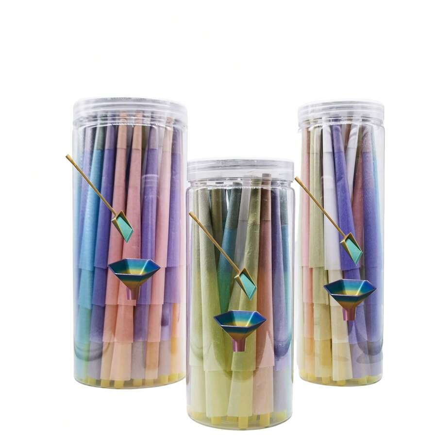 200/100/50支装天然预卷烟纸 - 经典特大号烟卷 | (4.29英寸/109毫米) 超薄慢燃烟卷，带烟嘴/烟管 - 喇叭形烟管，适合作为节日/情人节礼物和吸烟配件，父亲节礼物 - 彩色 - 查看 1