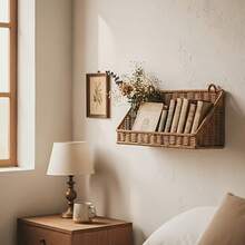 Woven Basket, Multipurpose Rustic Large Capacity Hanging Wall Basket Kitchen Organizer - Camel - View 2