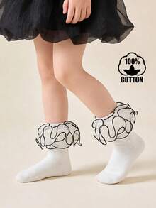 1双纯棉儿童蕾丝边短袜，蓬松蕾丝网眼女童公主舞蹈袜 - 白色 - 查看 1