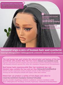 ZHUICHAO 26 Inch 180% Density Burgundy Reddish Human Blended Hair Straight Wig 13x4 Human Blended Hair Lace Front Wig With Baby Hair Heat Resistant & Breathable Synthetic Fiber Material Natural Hairline Free Parting Suitable For Party And Daily Wear - BUG - View 10