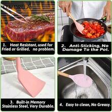 12-Piece Silicone Cookware Set With Wooden Handles - Non-Stick, Dishwasher , Modern Kitchenware, Ideal Choice For Mother's Day, Essential Kitchen Item, Kitchen Gadget, Kitchenware, Kitchen Utensils - Multicolor - View 9