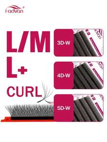 Gene FADVAN L/LU Curl 3D/4D/5D în formă de W, extensii de gene în formă de W, 0,07, 8-14 mm, Fox Eyes, naturale și moi, extensii de gene profesionale, 12 rânduri, consumabile pentru artiștii genelor - Negru - Vizualizare 1