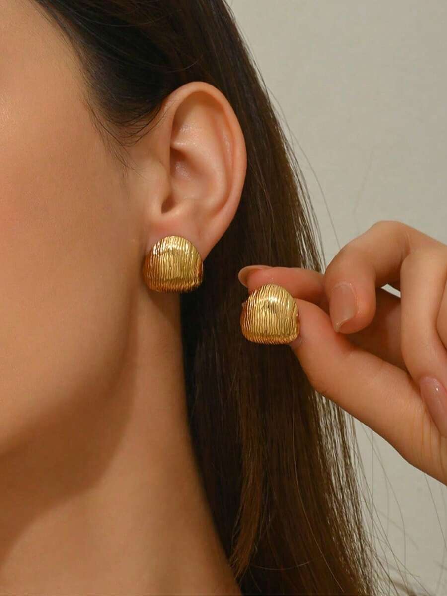 VceTd 1 Pair Minimalist Geometric Asymmetrical Square Stainless Steel Stud Earrings, Suitable For Women's Daily And Office Wear - Yellow Gold - View 1